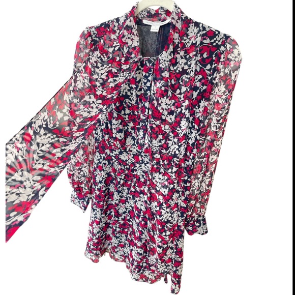 DVF Arabella Tie Neck Silk Chiffon Print Dress Boho Romance Flowy Feminine Sz 2 - Picture 5 of 11